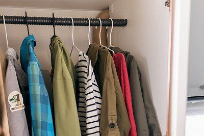 The inside of a wardrobe in a Sunlight motorhome