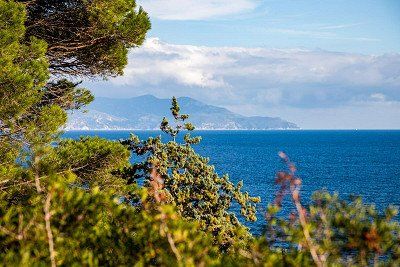 Blick übers Meer auf die Küste der Etrusker