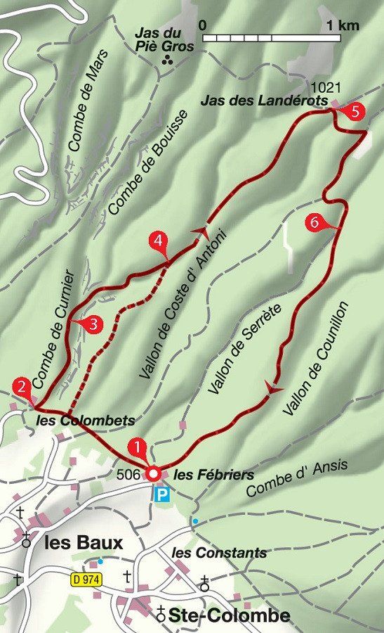 Karte Wanderung Combe de Curnier