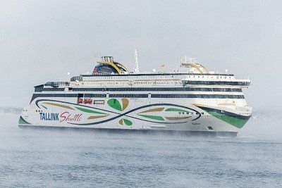 The Tallink My Star ferry on the Baltic Sea in winter