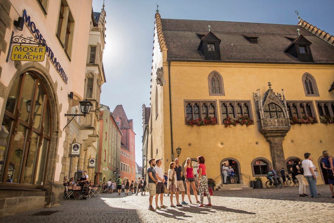 View of the town hall square in Regensburg