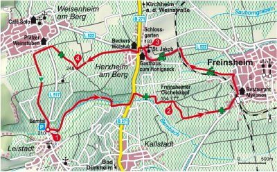 Kartenansicht der Rundwanderung von Leistadt nach Freinsheim