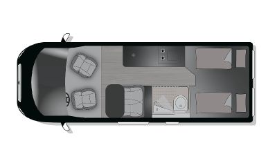 Grundriss des Crosscamp Campervans ELMNT 6.4 ES
