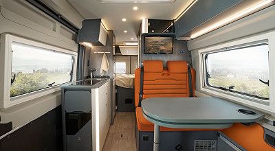 Innenraum im Laika Campervan Ecovip Evoluzione mit Modena Polsterwelt