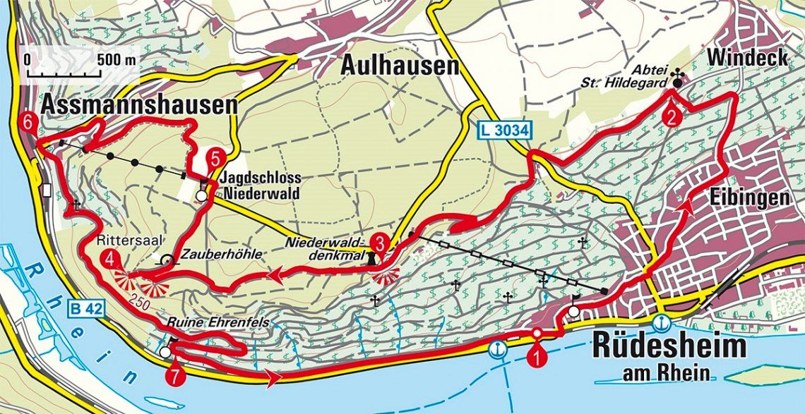 Karte der Wanderung bei Rüdesheim am Rhein