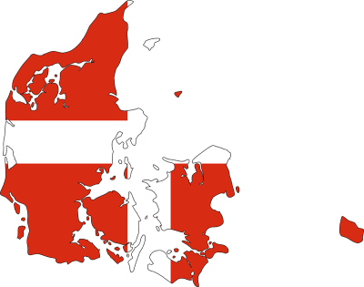 Graphical representation map of Denmark with flag on background