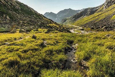 View of the pass road at the Flüela Pass, Switzerland