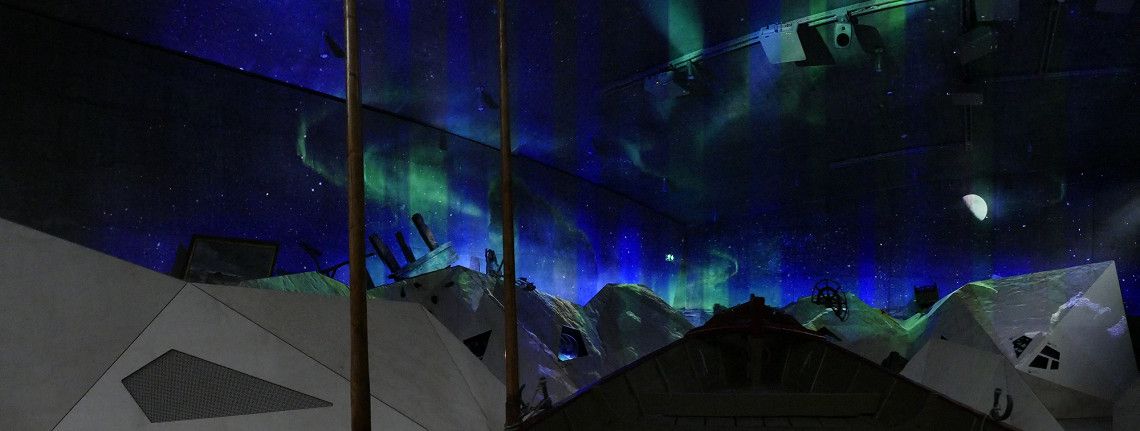 Projection on concrete walls in the Tirpitz Museum
