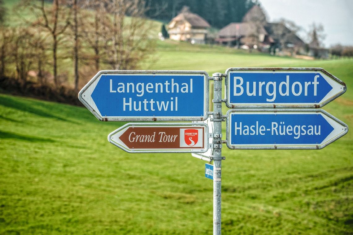 Road sign for the Grand Tour of Switzerland