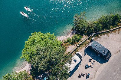 Sunlight Campervans senn from above by the sea