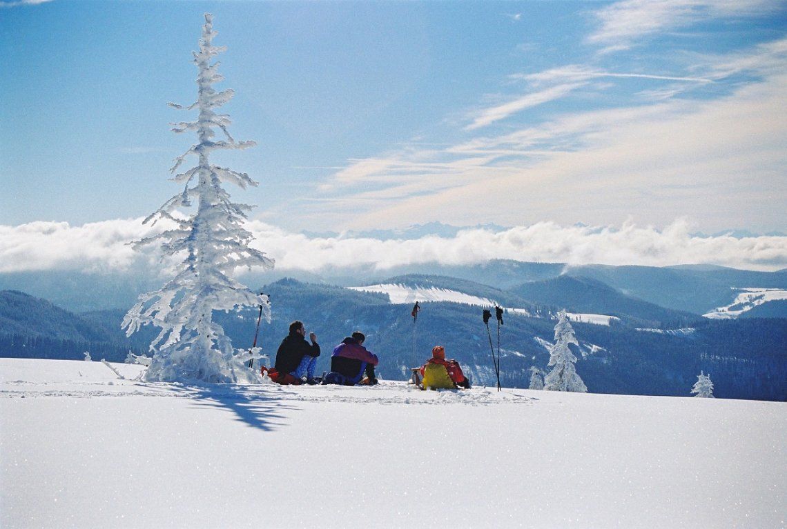 Taking a break in the snow near Todtnauberg in the Black Forest