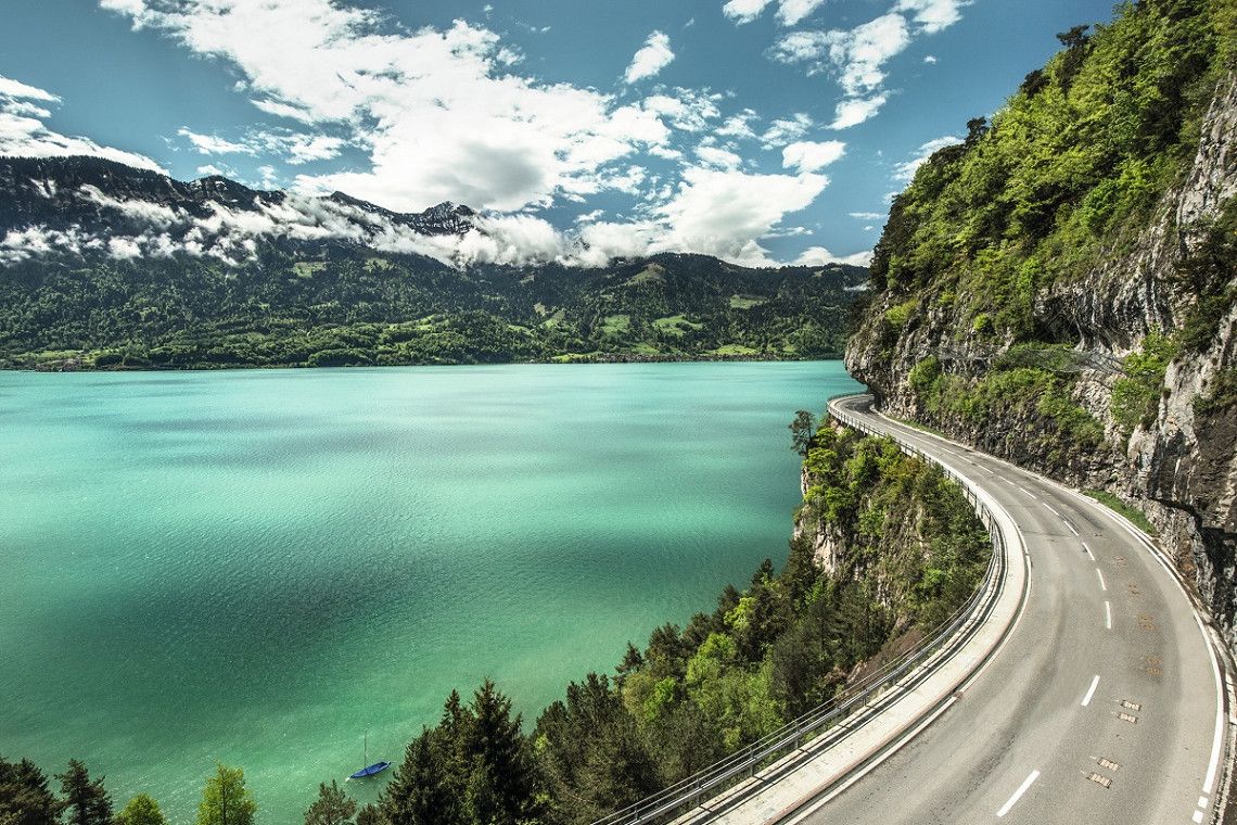 A lakeside road along Lake Thun near Beatenberg