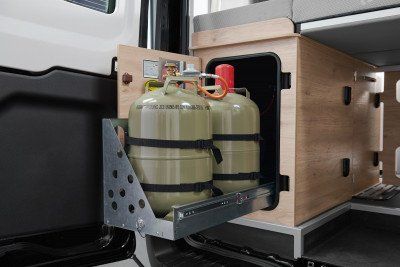 Gas bottles in a Dethleffs Globetrail campervan