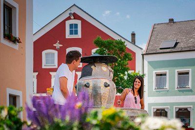 Chinese fountain in the Old Town of Dietfurt in the Altmühl Valley