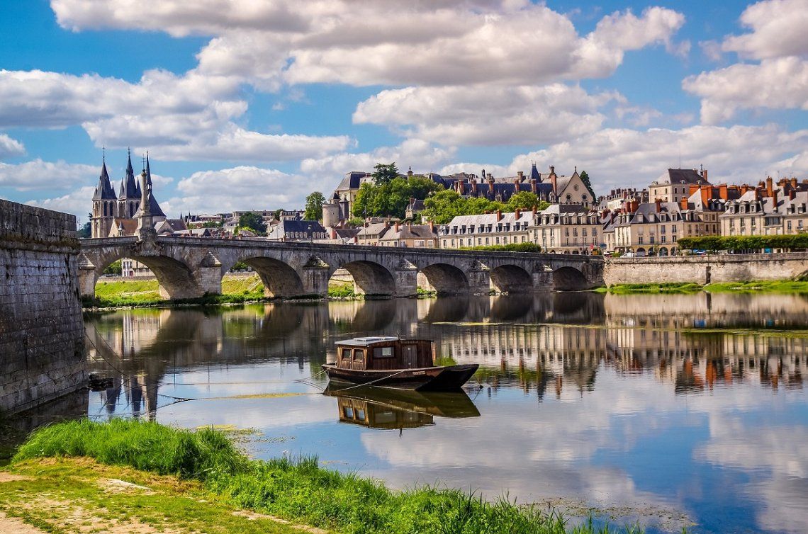 View over the Loire towards the old town of Blois