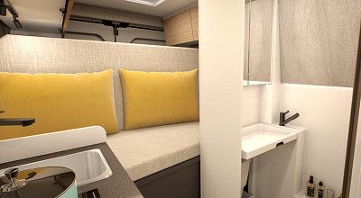 Heckbett als Sitzbank im Bürstner Campervan Papillon