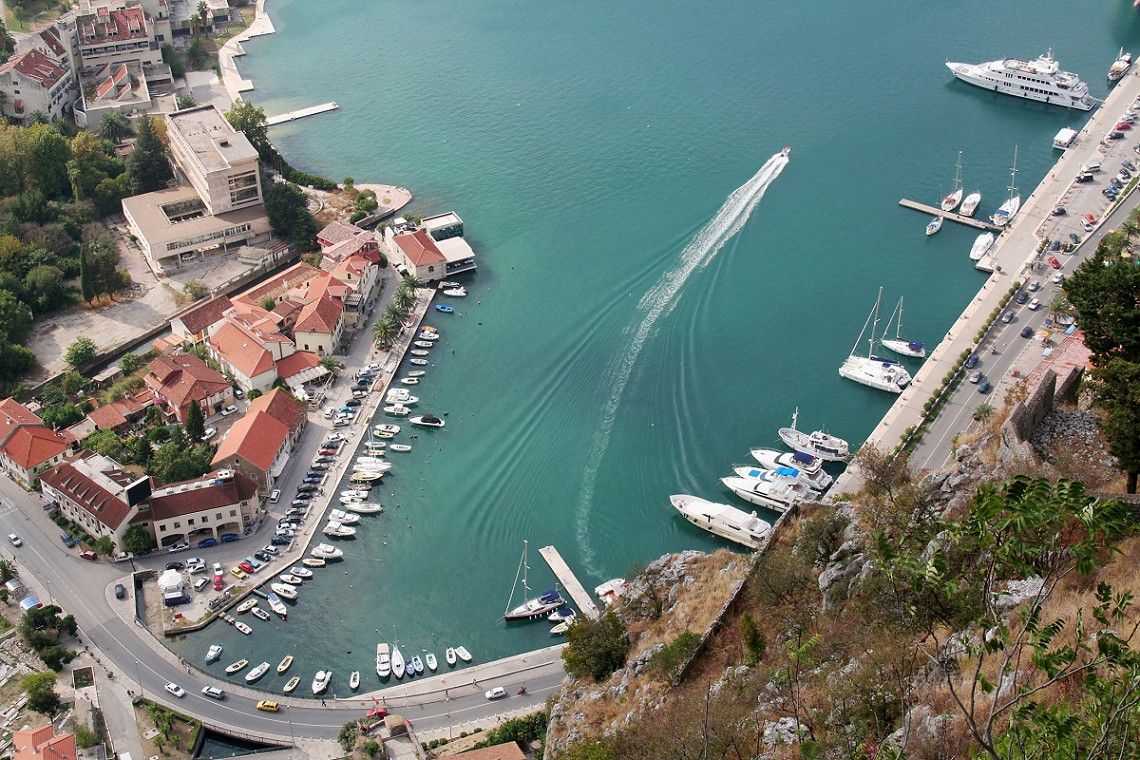 Road along the port in Kotor, Montenegro