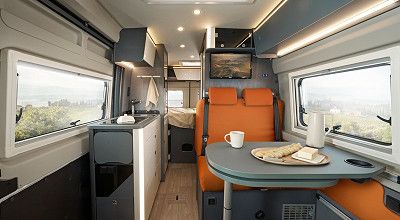 Innenraum im Laika Campervan Kosmo Supremo mit Noto Polsterwelt