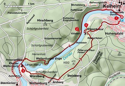 Karte Rundwanderung Kelheim Kloster Weltenburg
