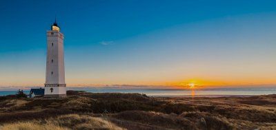 Leuchtturm Blåvandshuk Fyr bei Sonnenuntergang 