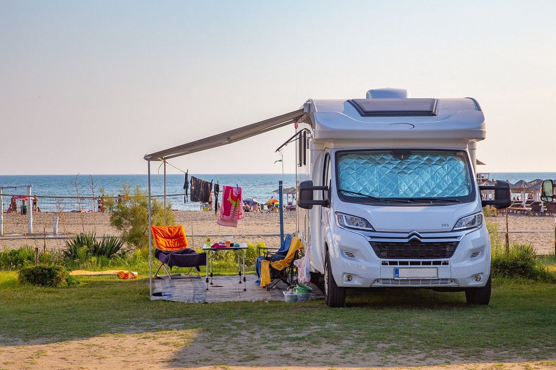 A motorhome on a beach in Montenegro