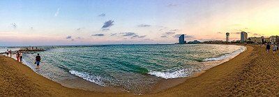 Beach in Barcelona before sunset