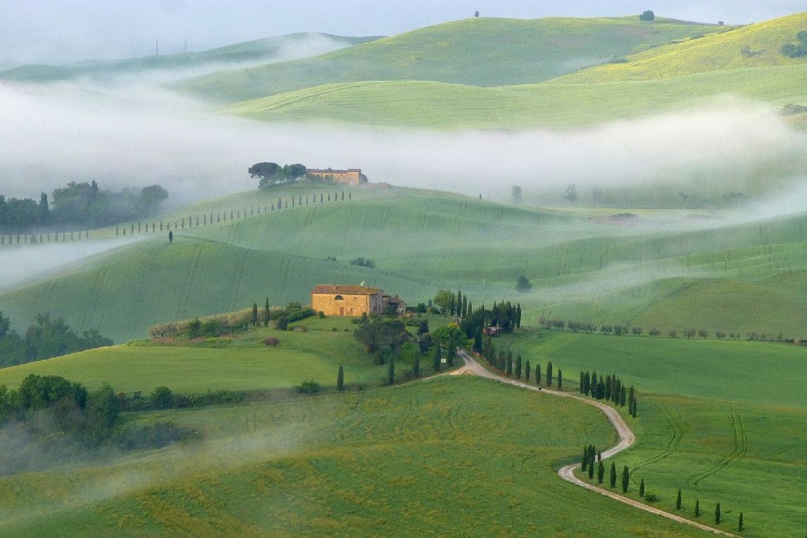 Landscape and hills in Val d'Orcia, Tuscany