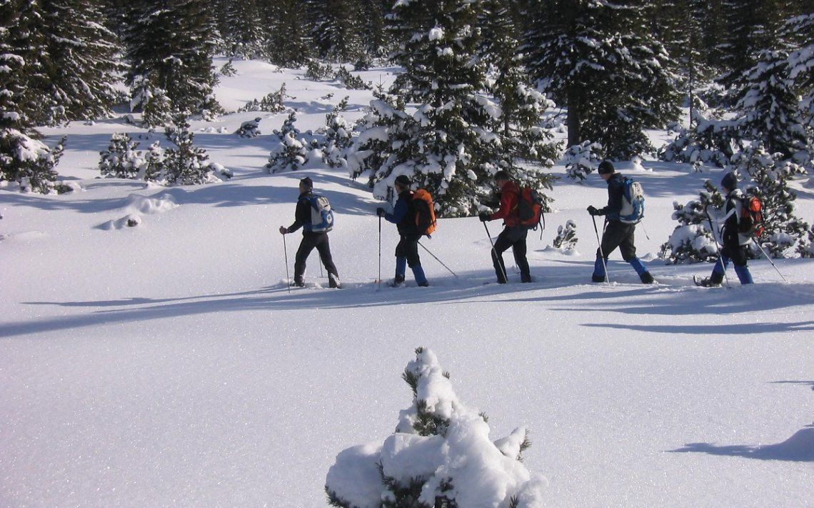 Snowshoeing on Belchen in deep snow